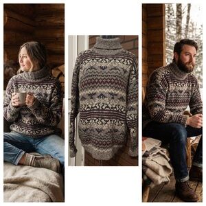 No Excess Vintage Wool Sweater Nordic Fair Isle Turtleneck M